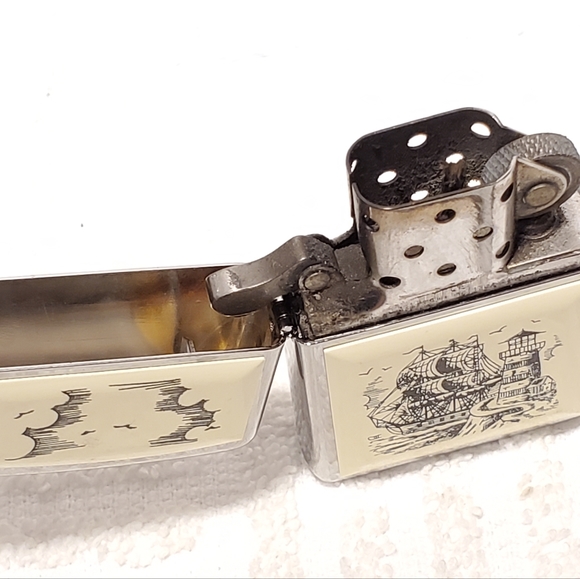 Zippo | Other | Vintage Zippo Scrimshaw Metal Lighter With Case Sail